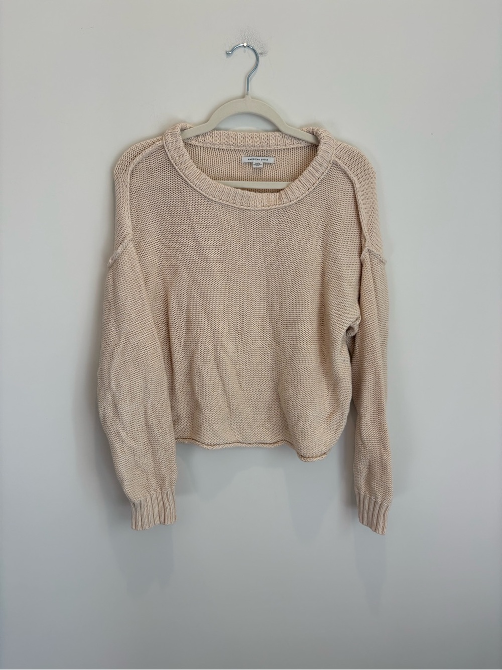 American Eagle Outfitters Cream Crewneck Knit Sweater